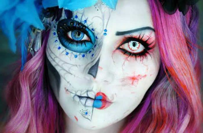 pink-blue-halloween-Makeup-ideas-women-1